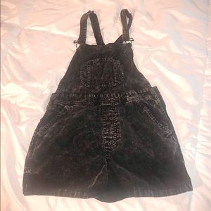 Acid Wash Black Corduroy Denim Overalls